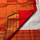 Zari pallu detail on Pure Kanchipuram Silk Saree with red border and tassels, shipped from New Jersey USA