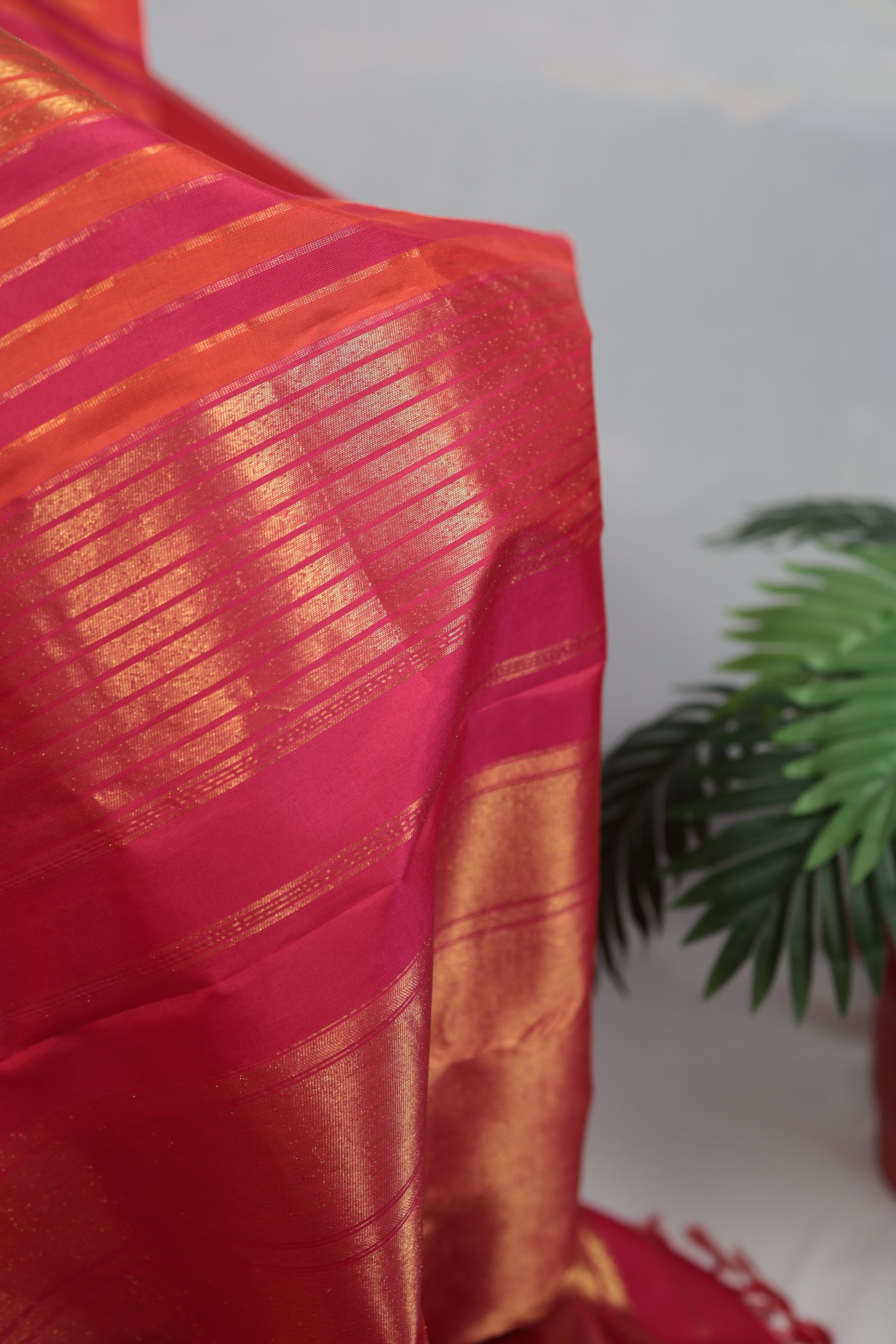 Handwoven Pure Kanchipuram silk saree with Ettukol weaving technique where layered zari structure enhances the depth and richness of the silk surface
