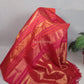  Front drape view of Pure Kanchipuram silk saree with Ettukol weaving and antique gold zari showing the silk sheen and structured weave pattern