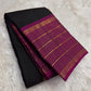 ebony black kanchipuram silk saree with mayil butta gold zari folded view