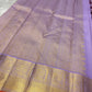 Gold zari pallu and border detail on lavender pure Kanchipuram silk saree, shipped from New Jersey USA.
