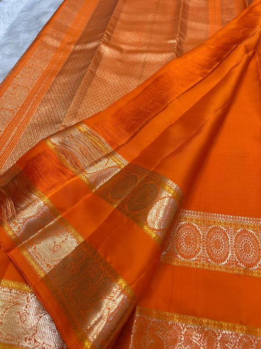amber flame silk saree rt draped view
