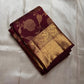 Brown Kanjivaram silk saree with floral butta jaal design draped view
