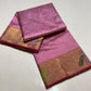 Rose Pink Gold Border Pattu Silk Chanderi saree, full length view