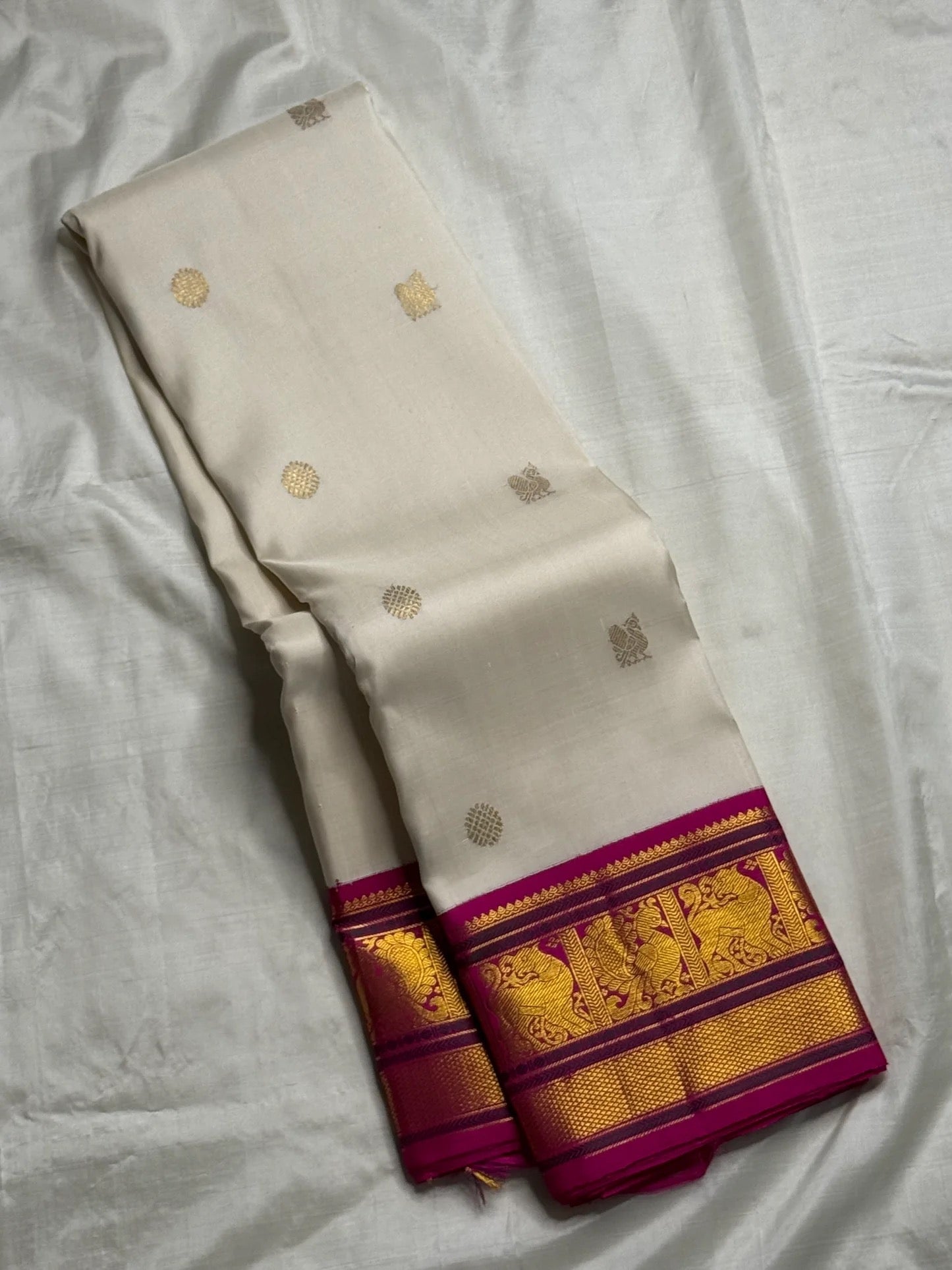 ivory silk saree kv-myb draped view