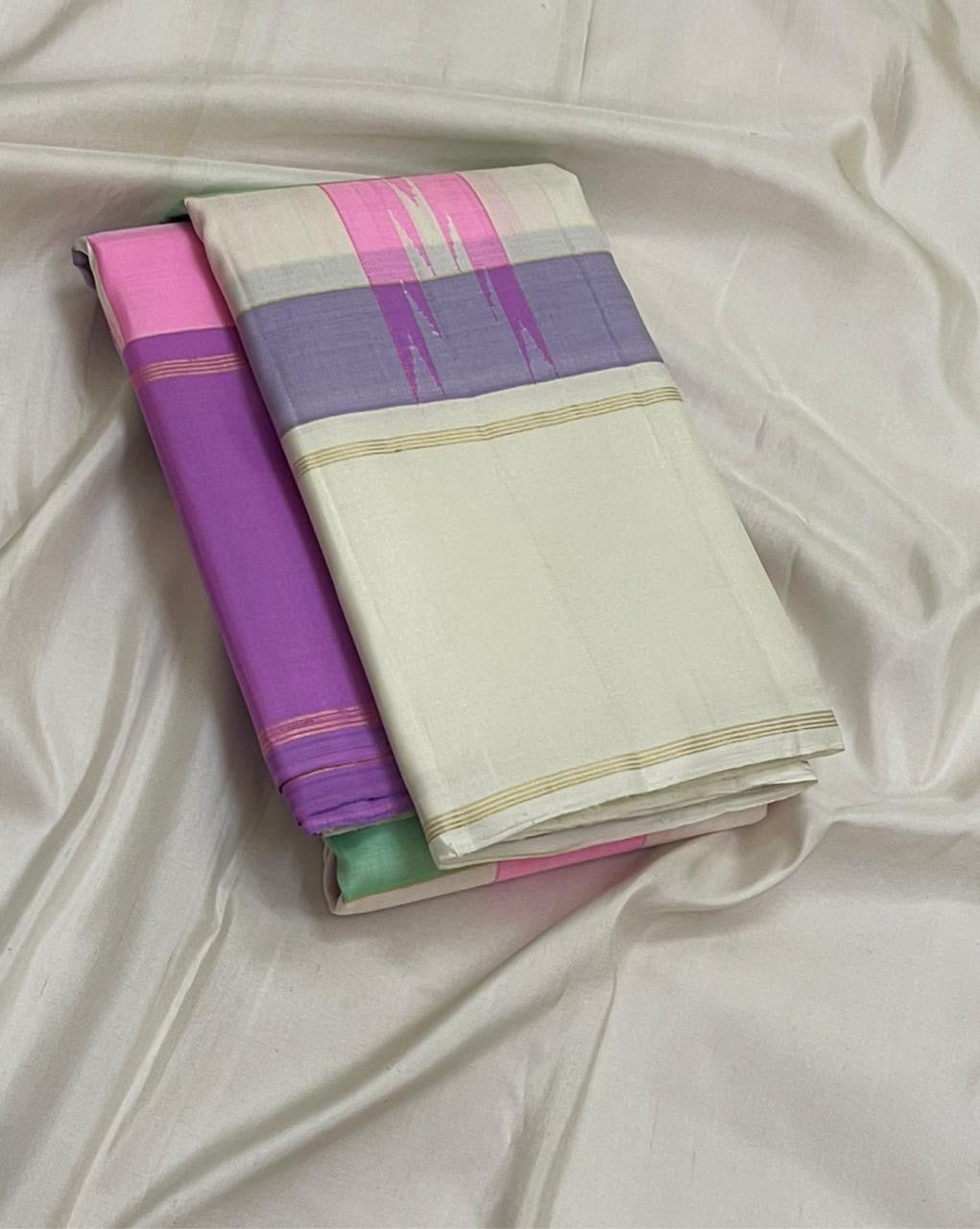 Kancheepuram silk saree ivory body with kanchi kattam check pattern detail