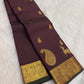 Deep Paaku Brown Handwoven Pure Silk Kanchipuram Vairaoosi Saree with Deer and Maanga Motifs