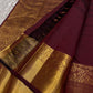 Brown Kanjeevaram silk saree with floral zari jaal pattern closeup detail