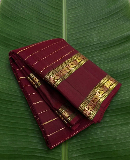 Kanchipuram Silk Saree • Rettapet Veldhari Weave • Deep Red with Leaf Green
