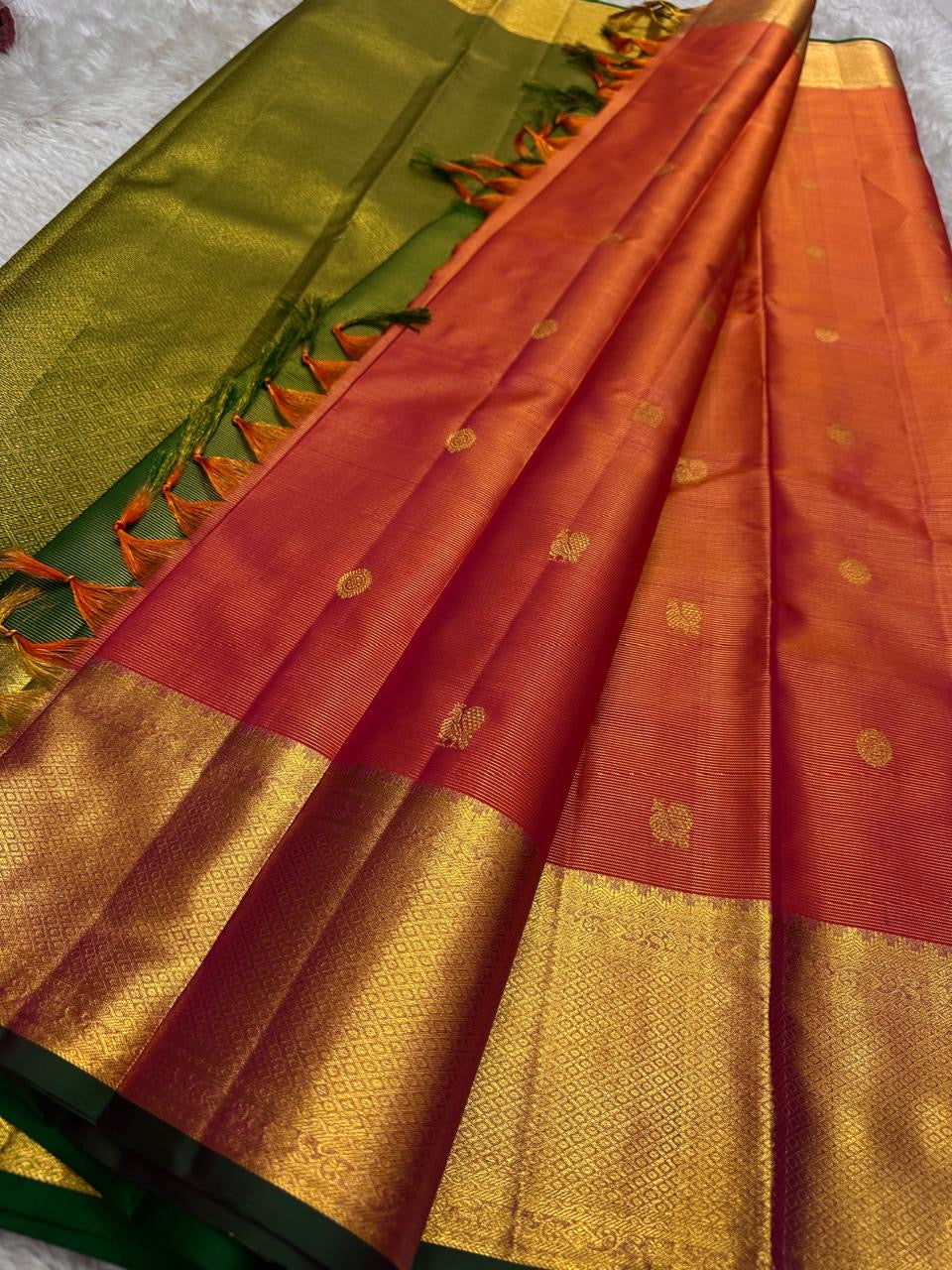 Kancheepuram silk saree heirloom gold zari border closeup