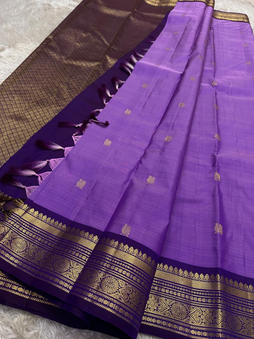 mystic violet Kanchipuram silk saree with kv-myb weave folded view