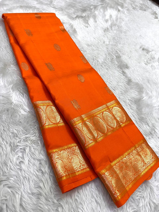 amber flame Kanchipuram silk saree with rt weave folded view