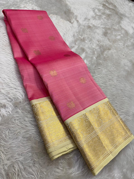 kv-myb pallu detail of lotus pink Kanchipuram silk saree