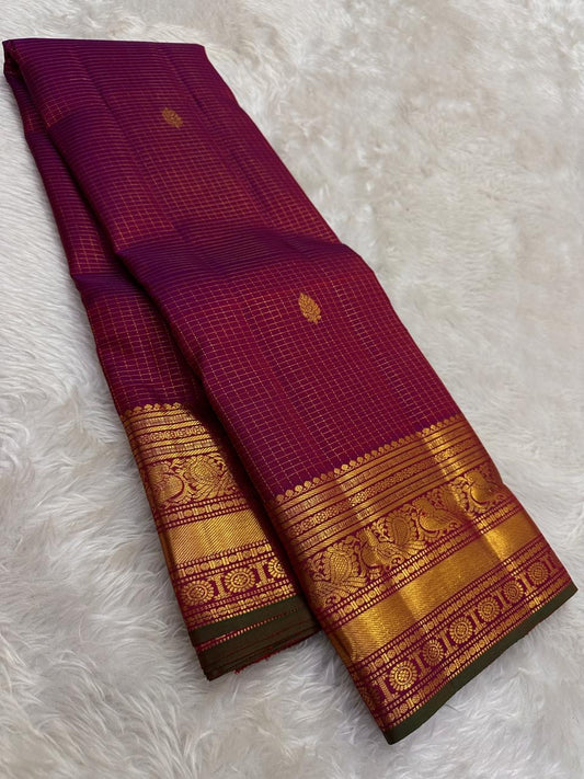kanchipuram silk saree illuminated pink jewel border view 2