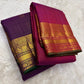 kanchipuram silk saree illuminated pink jewel border view 1