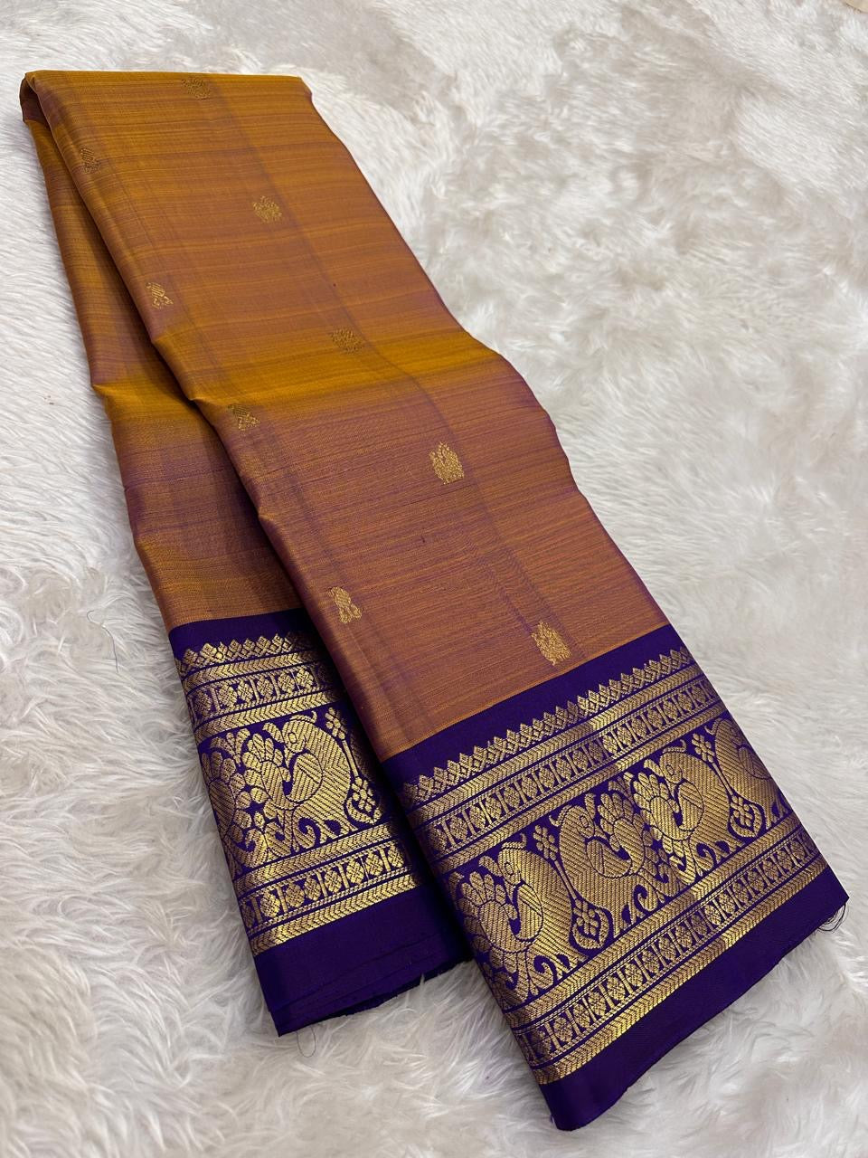 burnt copper silk saree kv-myb draped view