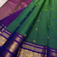 Green Kanchipattu silk saree with sorgavaasal mayil pattern and zari kattam border folded display view