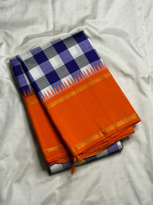 navy blue Kanchipuram silk saree with kk-rt weave folded view