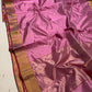 Rose Pink Gold Border Pattu Silk Chanderi saree, pallu closeup