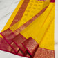 Turmeric Yellow and Red Gold Katan Silk Chanderi handloom saree — body closeup