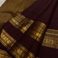 Arakku brown pure silk saree with a dense antique gold floral zari pallu