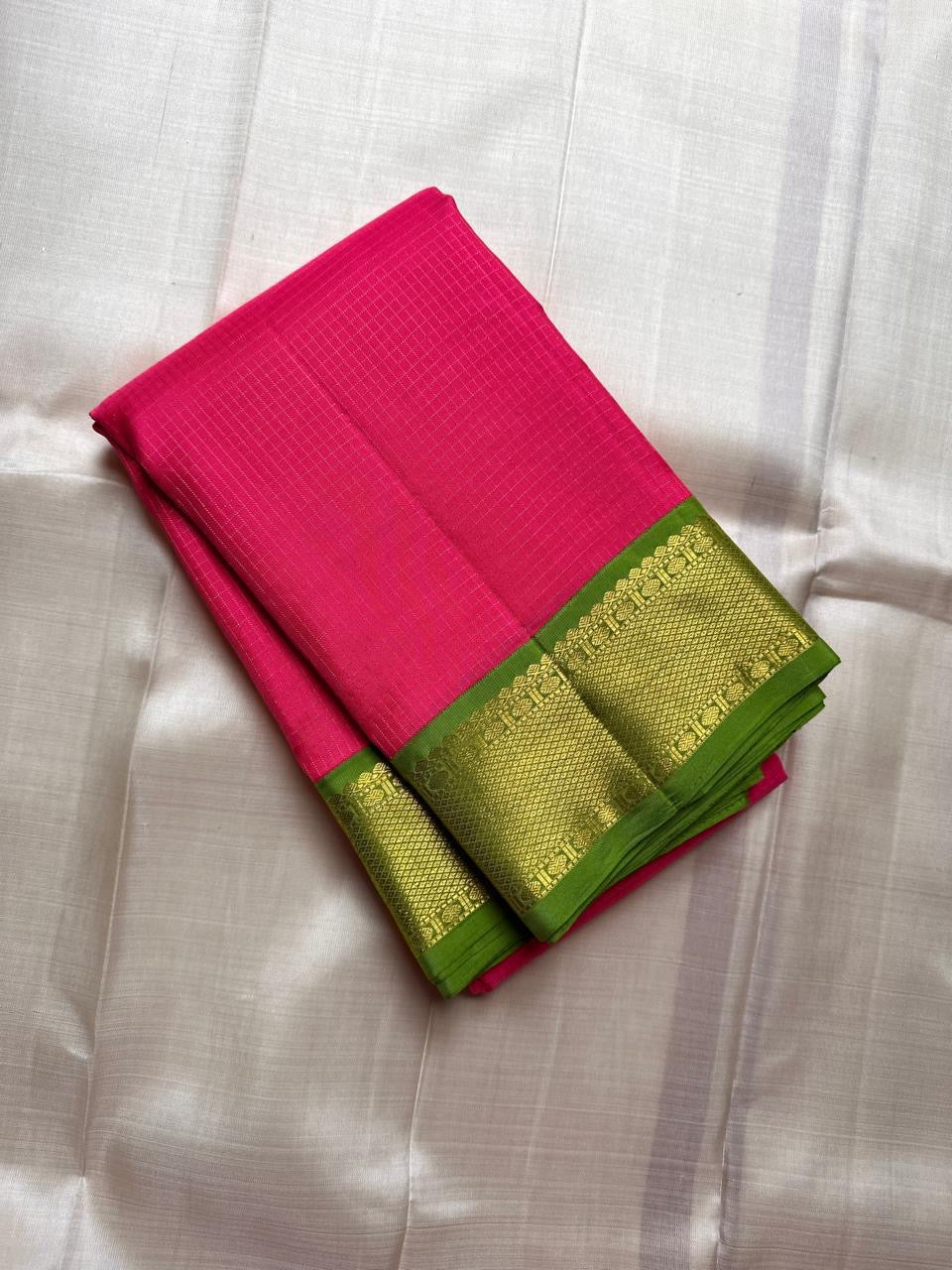 rose ember Kanchipuram silk saree with zk-kv weave folded view