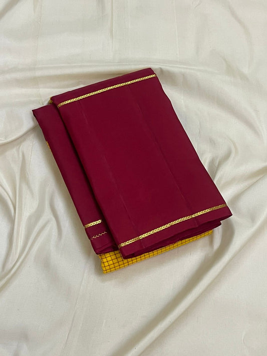 Kanjivaram silk saree yellow grid pattern with red rettapet border detail