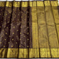 Kanchipuram silk saree deep brown body with vairaoosi zari lines detail