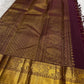 Kanchipuram silk saree zari kattam grid pattern plum closeup