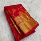Kumkum Red Floral Jaal Pure Silk Kanchipuram Saree with Grand Gold Peacock & Yazhi Border: view 6