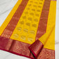 Turmeric Yellow and Red Gold Katan Silk Chanderi handloom saree — woven motif