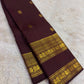 Deep Arakku brown Rettapet pure silk Kanchipuram saree with antique gold Kamalam border, Idam Living