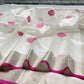 Cream Silver Katan Silk Chanderi handloom saree — drape detail