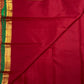 Crimson rose red handwoven pure silk Kanjipuram Butta saree with gold zari and green edge, photo 2 of 5