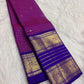 Kathiripoo Purple and Royal Blue vintage pure silk Kanchipuram Varisaipet saree, full saree drape, handwoven zari and ornate border