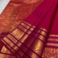 Deep Arakku pink Varisaipet pure silk Kanchipuram saree – fine gold oosivaanam stripes across the body