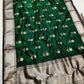 Emerald Green Silver Floral Pattu Silk Chanderi saree, draped view