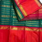 Peacock-green Kanchipuram silk saree with all-over Veldhari weave and broad red Rettapet border