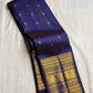 Neelam blue handwoven pure silk Kanchipuram Varisaipet saree with ornate gold zari border, photo 4 of 5