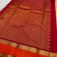 Sandalwood ivory handwoven pure silk Kanchipuram Kai Korvai saree with gold zari twin parrot buttas and raspberry-red border