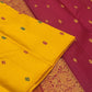 Full view of the manjal yellow and arakku handwoven Pure Silk Kanchipuram Butta saree