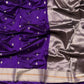 Royal Purple Silver Border Pattu Silk Chanderi saree, pallu closeup