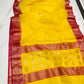 Turmeric Yellow and Red Gold Katan Silk Chanderi handloom saree — border closeup