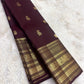 Espresso brown pure silk Kanchipuram saree with antique gold mayil chakram buttas, peacock-green detailing, and a detailed peacock and arai maadam pallu, view 2.