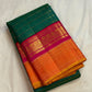Peacock teal Korvai pure silk Kanchipuram saree with thick Veldhari body, double Korvai border and sunset-orange grid pallu, Idam Living (photo 2 of 5)