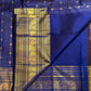 Neelam blue handwoven pure silk Kanchipuram Varisaipet saree with ornate gold zari border, photo 3 of 5
