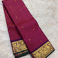 Raspberry red handwoven pure silk Kanchipuram Zari Kattam saree with delicate gold zari checks and petite floral buttas, full view