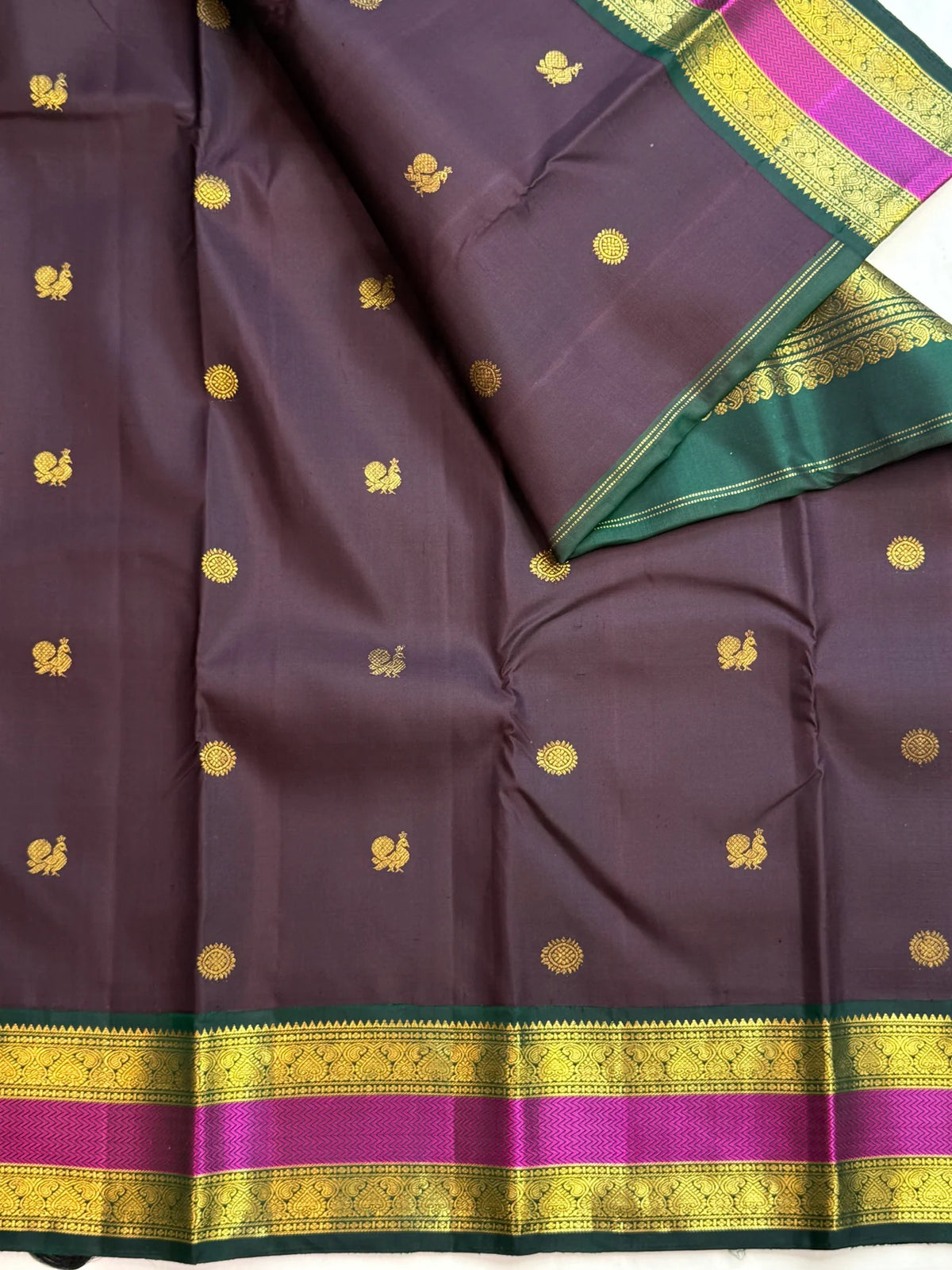 Vadamalli purple pure silk Kanchipuram saree with gold buttas, Rettapet border and grand zari pallu, Idam Living (photo 1 of 7)