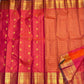 Grand pallu of the coral sunset Pure Silk Kanchipuram Zari Kattam saree