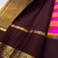 Magenta pink and kesari yellow Paalum Pazhamum Kanchipuram silk saree with aubergine Yazhi border, view 3